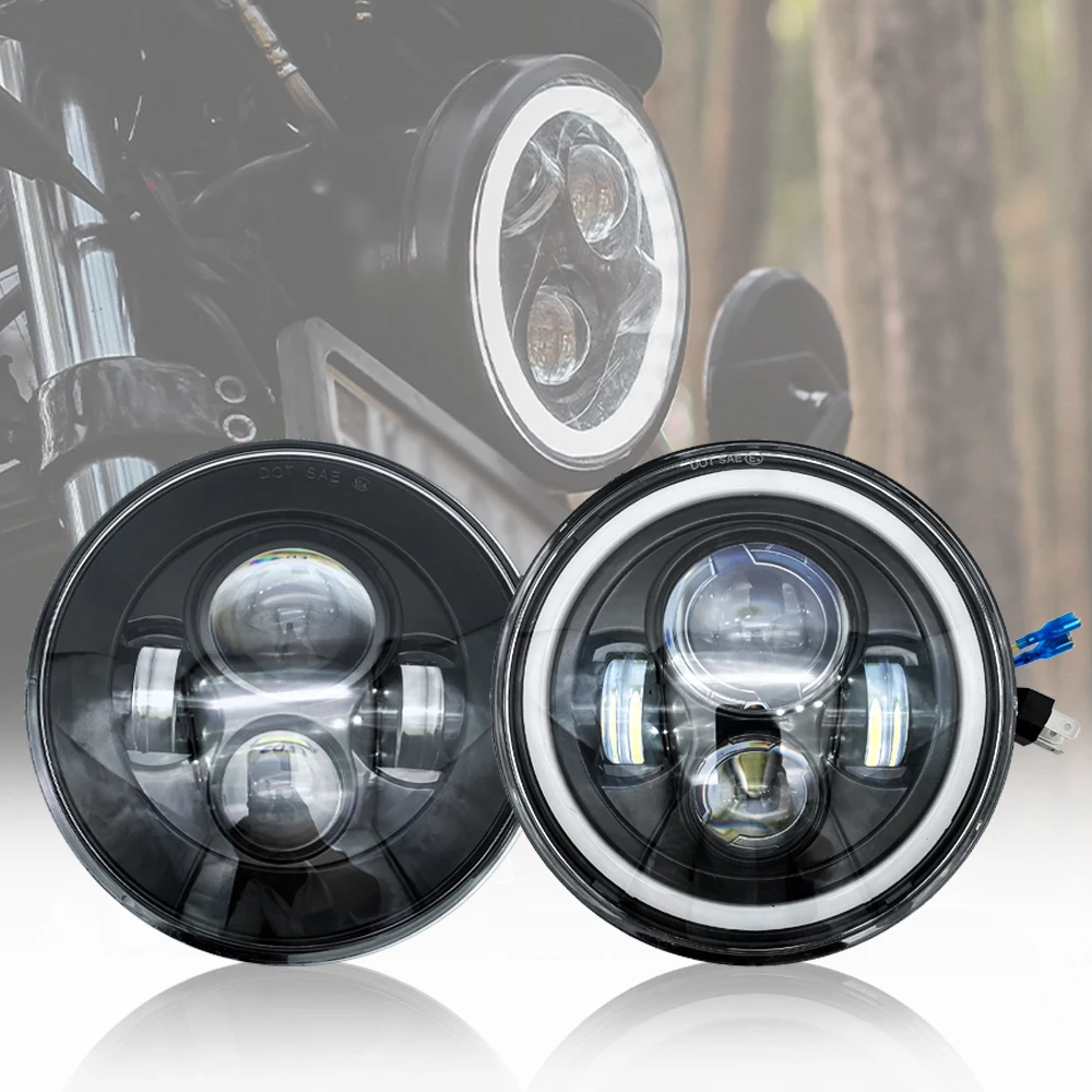7 Inch Motorcycle LED Headlight Headlamp Head High Low Light Beam 50W Lens For Harley Angel Eyes Turn Signal Classic Street