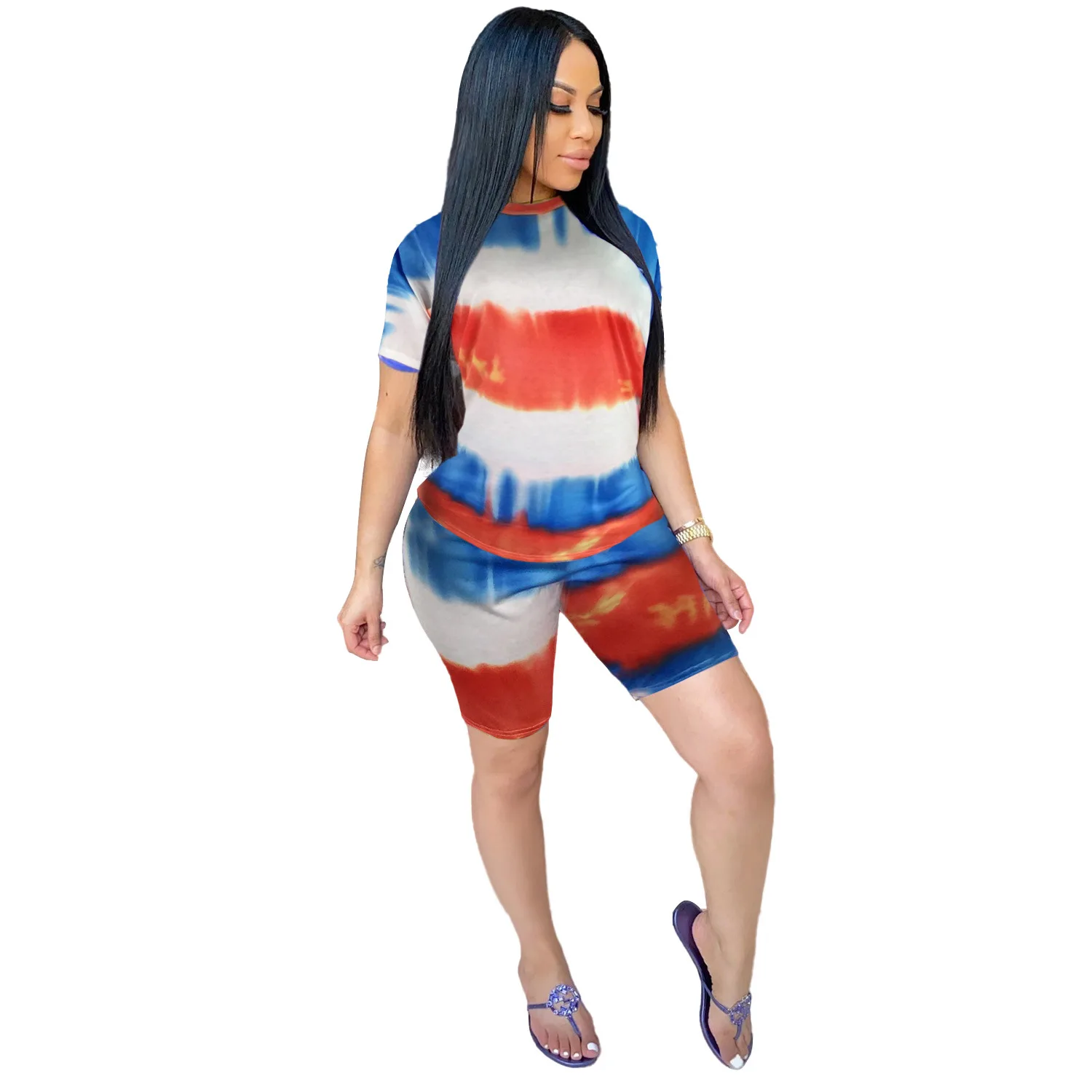 

Women's Casual Printed Short-Sleeve Top Sports Pants Suit Two-Piece Set