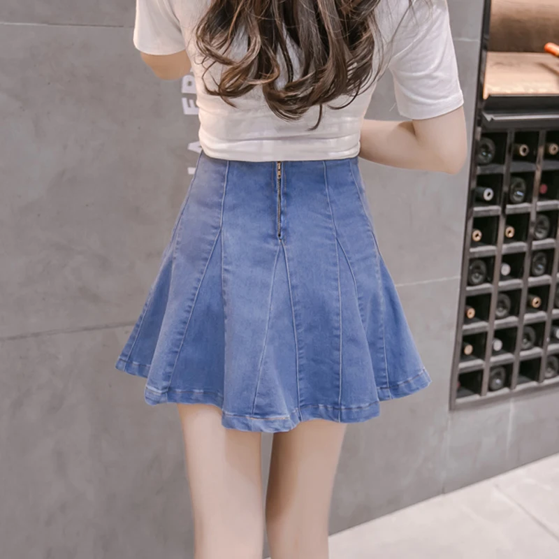 Мини юбка женская джинсовая плиссированная с высокой талией винтажная