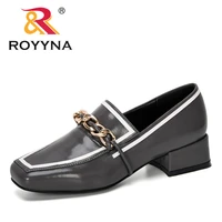 royyna 2019 new designer lower heel square toe metal chain woman shoes elegant ladies shoes zapatos de mujer trendy footwear