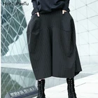 Штаны оверсайз женские широкие полосатые классические брюки с высокой эластичной талией Нестандартные Свободные повседневные брюки до щиколотки с карманами 2020