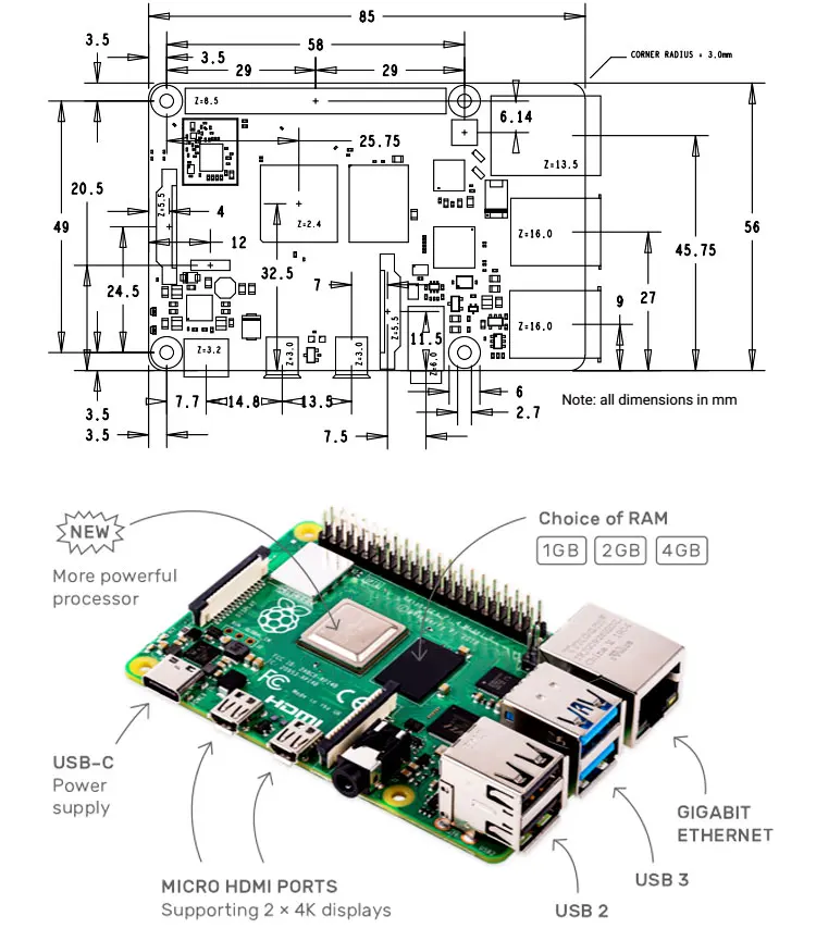 Raspberry Pi 4 Модель B плата 1 г 2 г 4 г ОЗУ 2,4 г и 5 г WiFi Bluetooth 5,0 с Чехол блок питания теплоотвод для Raspberry Pi 4 Модель B