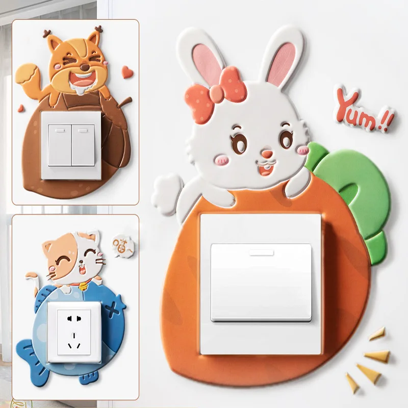 

Милые Мультяшные наклейки на выключатель света, настенные Стикеры, светящиеся наклейки, домашний декор, гостиная, детская комната, украшени...