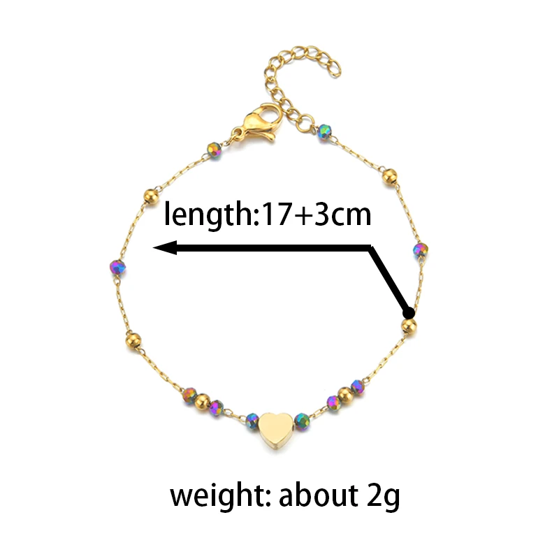 

Auxauxme Cute Colorful Beads Heart Bracelet Stainless Steel Fashion for Women Girl Birthday Anniversary Jewelry Gifts