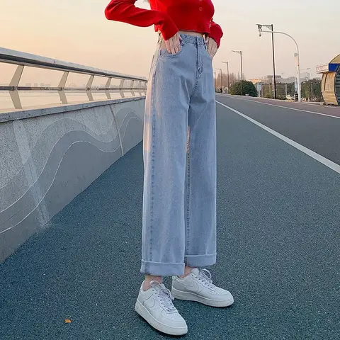 Denim Trousers Korean High Wais Jeans Women Wide Pants Woman Gray Blue Jean Femme Taile Haute High Waist Streetwear y2k Jeans