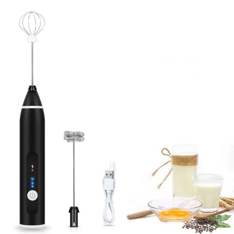 

3-Speeds Egg Beater Coffee Milk Drink Whisk Mixer Heads Eggbeater Frother Stirrer USB Rechargeable Handheld Food Blender Whisk