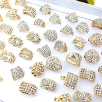 wholesale 50pcslot mens rings women gold plated full rhinestone vintage ring jewelry mixed styles with a display box
