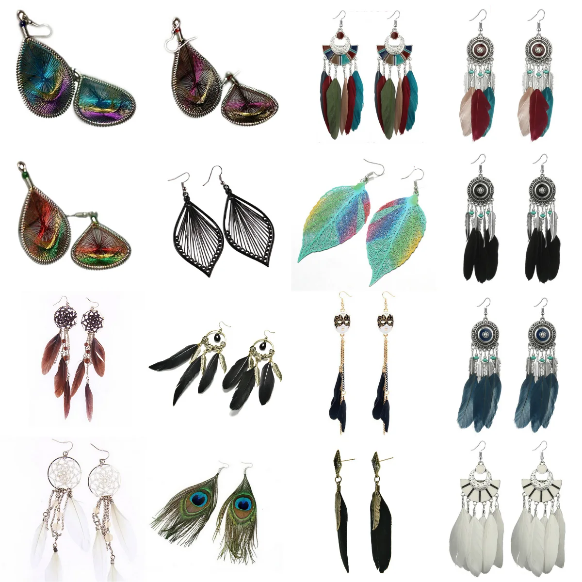 Длинные висячие серьги с кисточками для женщин листьями и перьями Brincos ювелирные