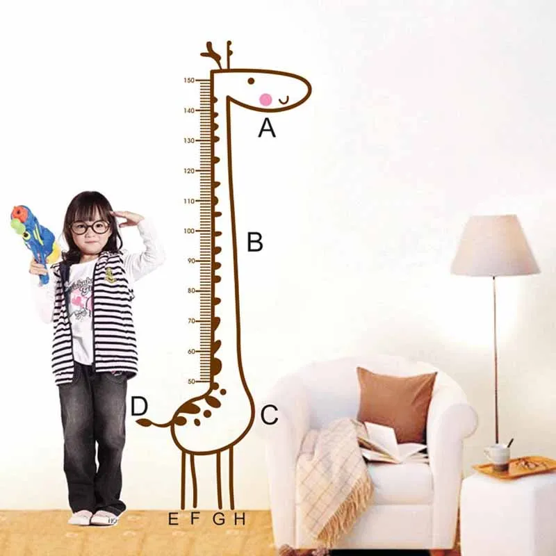 Мультяшный жираф высота мерная Настенная Наклейка фон для детской комнаты