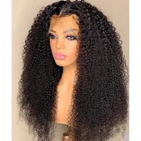 afro kinky curly glueless synthetic hair natural black lace front wigs for women 26 inch long fiber wig middle part daily use