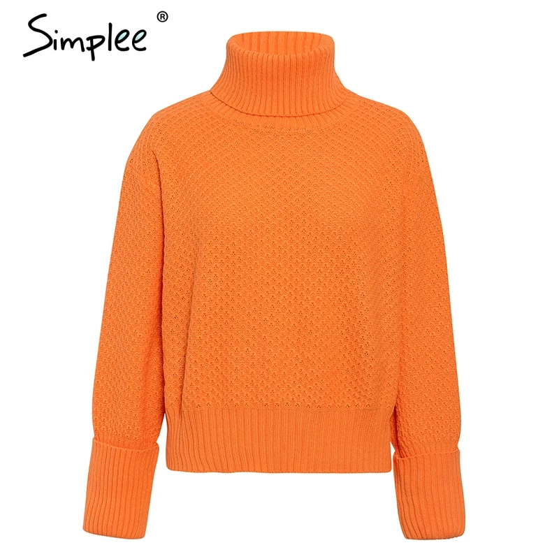 SimpleeОранжевый водолазка вязаный женский пуловер свитер Vintage дамы с длинным