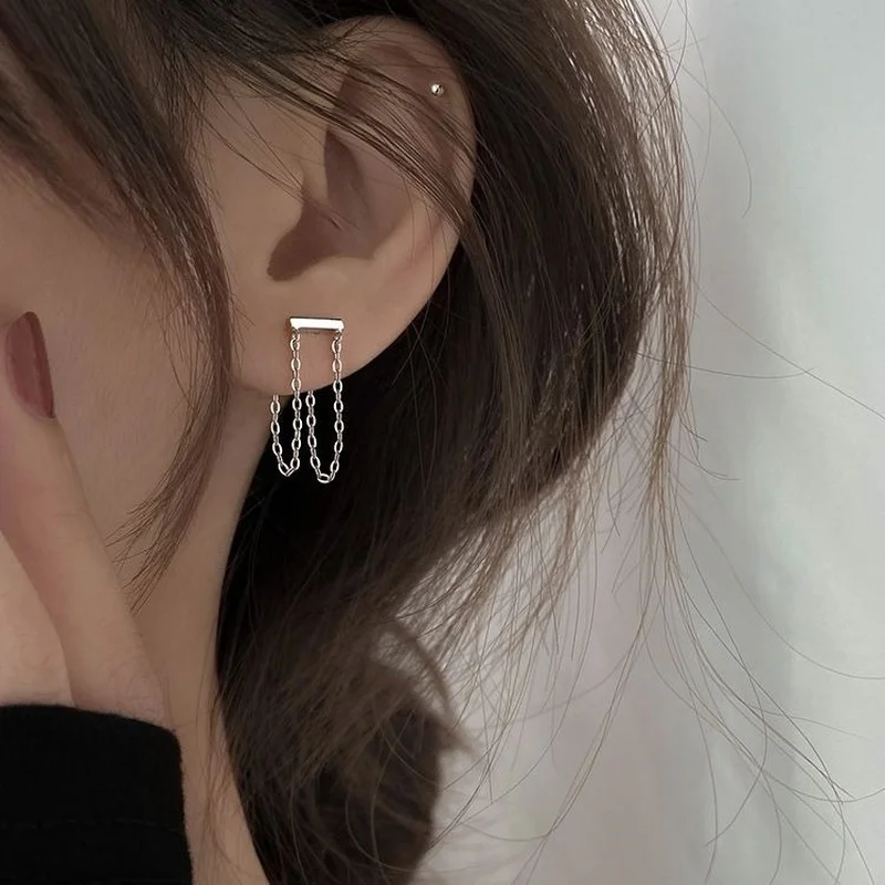 

Chain Earrings 2021 New Rear Hanging Earrings Simple and Versatile Anti-allergic Design Earrings Female Jewelry