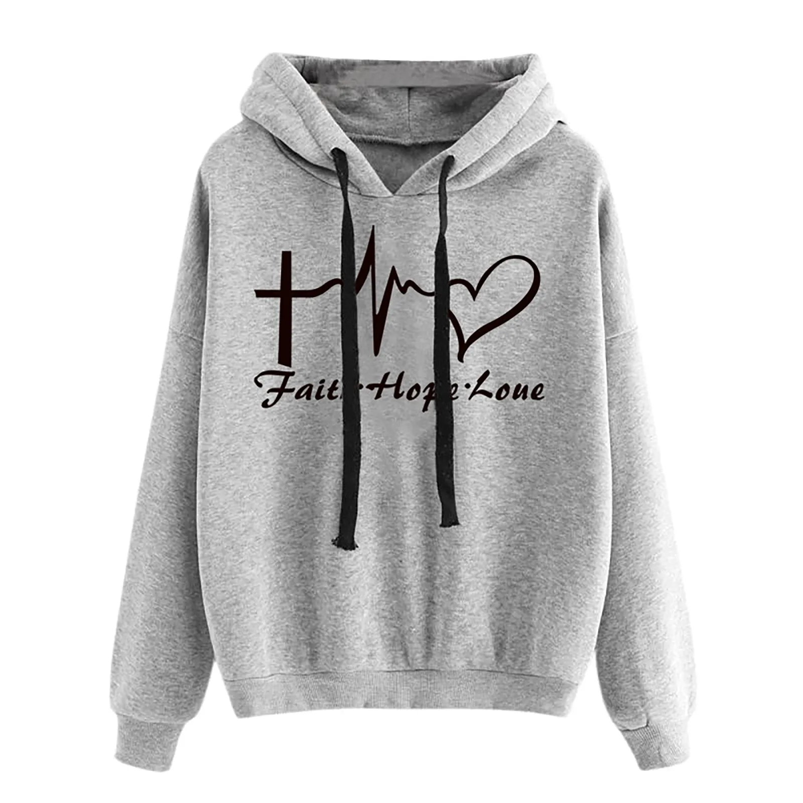 

Women Autumn Winter Loose Hoodie Sweatshirt Pullover Love Print Simple Tops Long Sleeved Comfortable Leisure Hoodies 1PCS