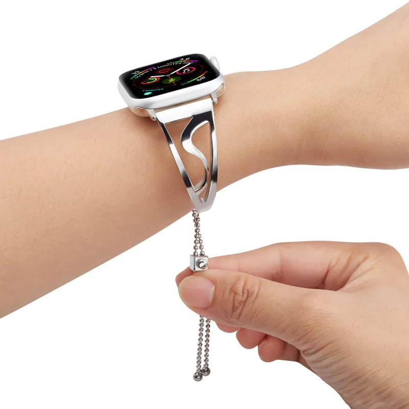 Шикарный женский ремешок для Apple Watch 38 мм 42 мм 40 мм 44 мм ремешок из нержавеющей стали металлический браслет для iWatch серии 4 3 2 1 Цепочка на запястье