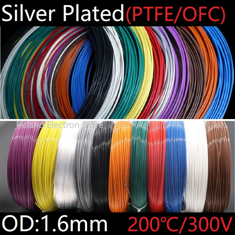 

PTFE Silver Plated Wire OD 1.6mm Insulated High Temperature Soft Electron Cable OFC Copper DIY Headphone Singal Line Colorful