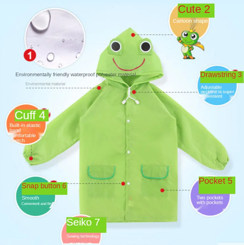 Мультяшный детский дождевик милый водонепроницаемый в стиле животного школьный