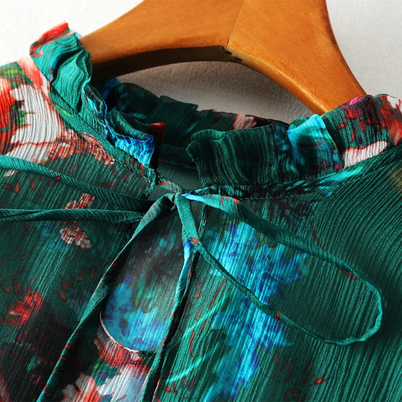 

Винтажное летнее платье, женская одежда 2019, длинное платье в стиле бохо из 100% натурального шелка, женское цветочное зеленое платье макси + То...