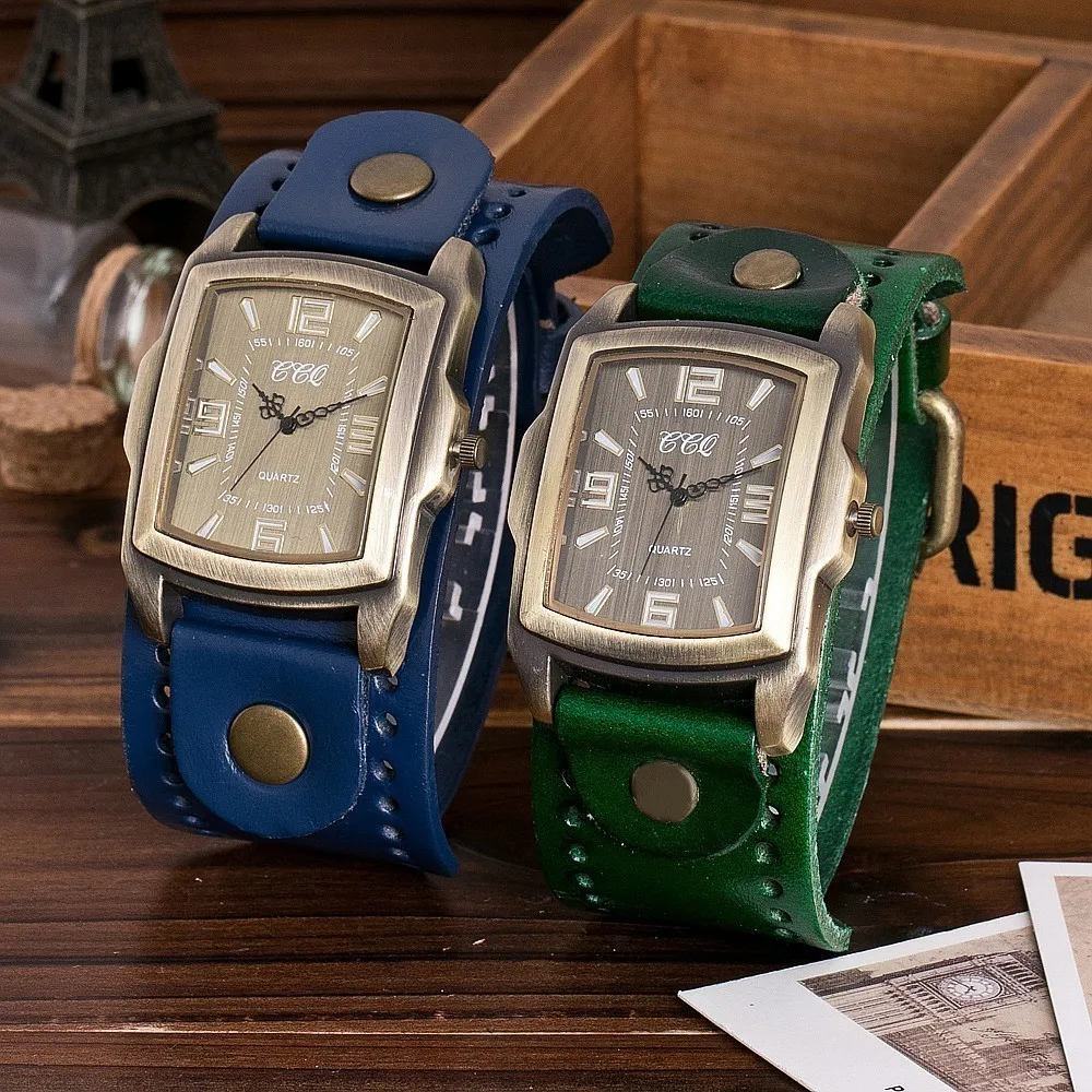 CCQ Старинные Моды Кожа Коровы Наручные Часы Унисекс Античная Повседневная