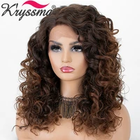 kryssma synthetic lace front wigs for black women brown synthetic wigs l part ombre wig natural hairline cosplay wigs