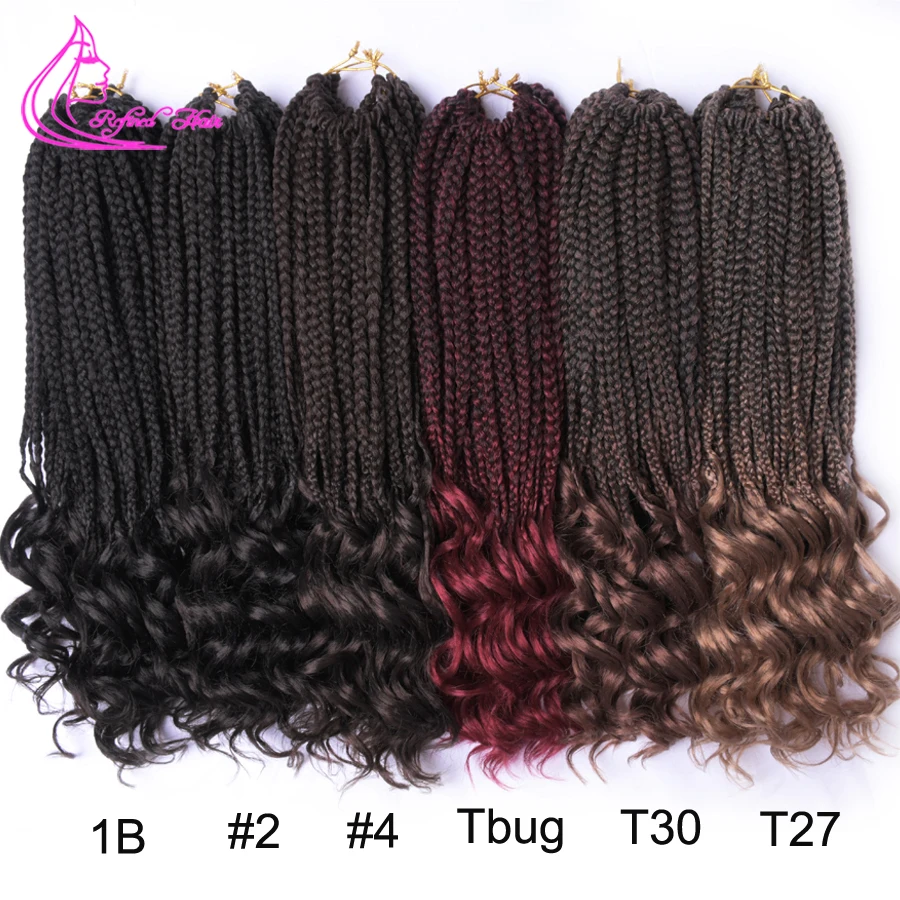 

Refined Crochet Box Braids With Curly End Synthetic Ombre Hair Crochet Braiding Hair Extensions Brown Burgundy 22strands/pc