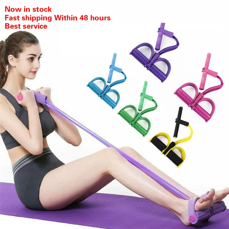 Домашнее фитнес оборудование 4 трубный эластичный тренажер с педалью для