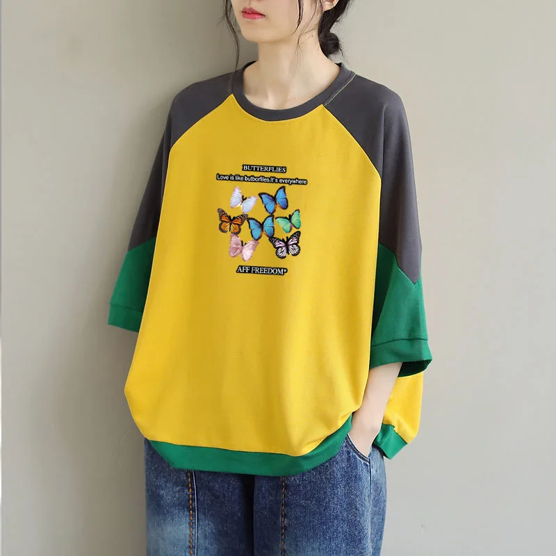 

Женская хлопковая Футболка большого размера с рукавом до локтя