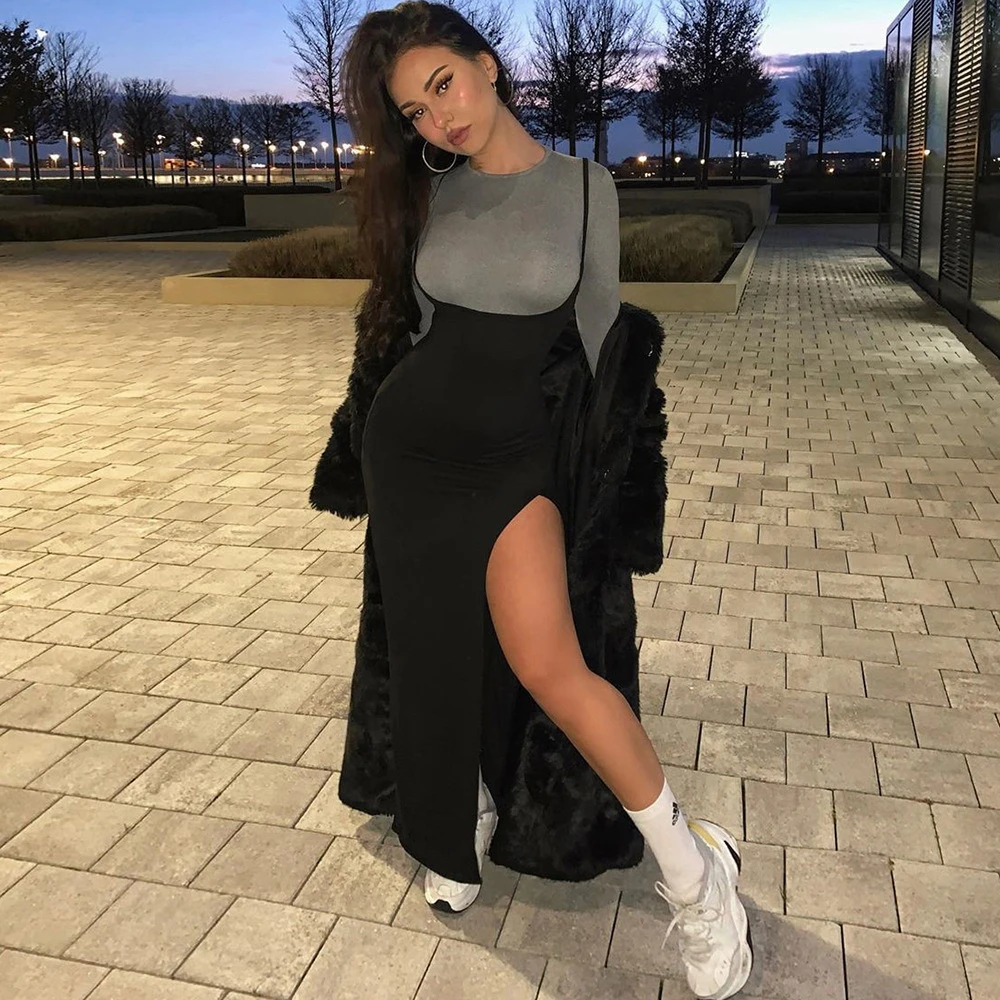 Черное сексуальное платье камисоль женские вечерние длинные платья пляжные