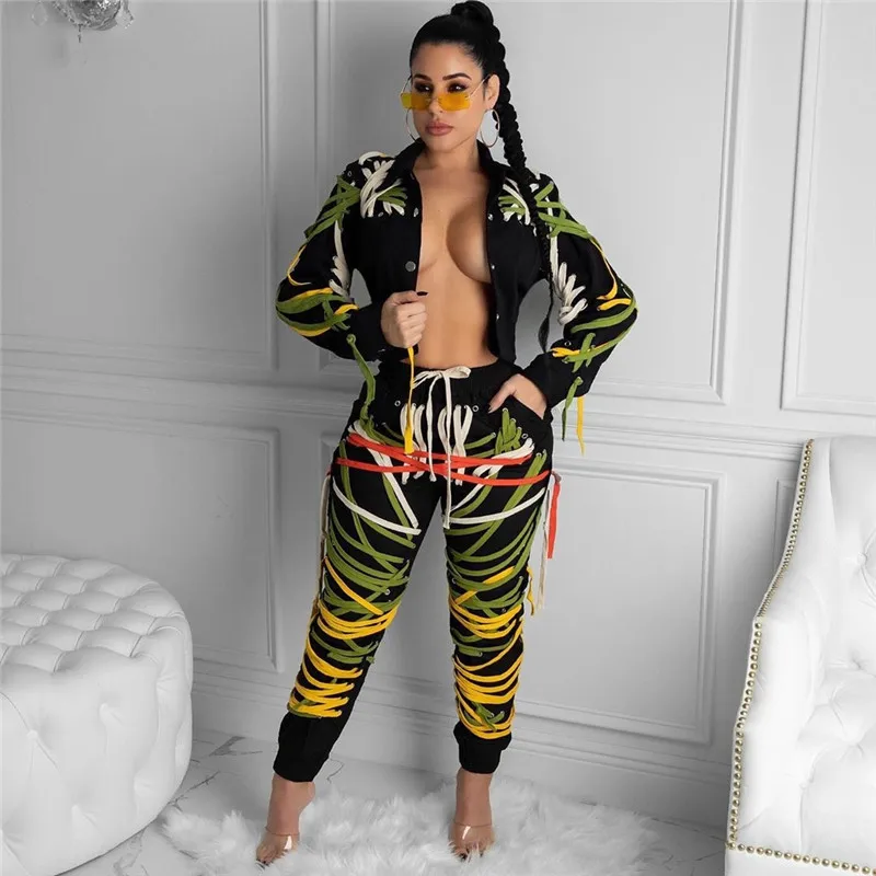 

Thorn Tree Stylish Ribbons Lace Up Pants Trouers 2021 Fashion Women High Waist Sexy Print Patchwork Pencil Pants Casual Bottoms