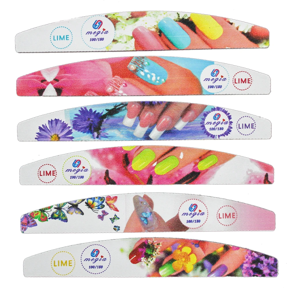 

6pcs lot New Nail File Flower Printed Nail buffer Colorful Lime a ongle 80/100/150/180/240 Professional Manicure Tools