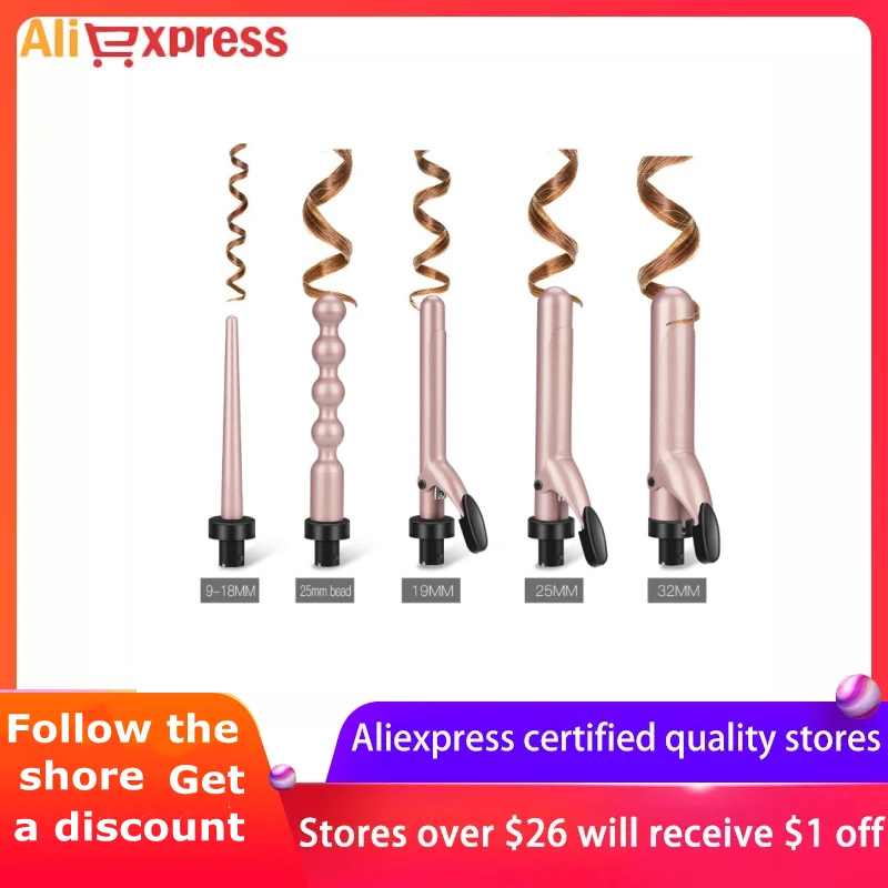 

5 in 1 hair styler Hair Curling Iron Wand Ceramic Professional Salon Interchangeable Barrels Hair Curler Deep Wave Styling Tool