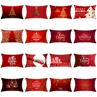 1pcs christmas deer tree pattern red cushion cover polyester 3050cm decorative waist pillowcase new year sofa home pillow cover