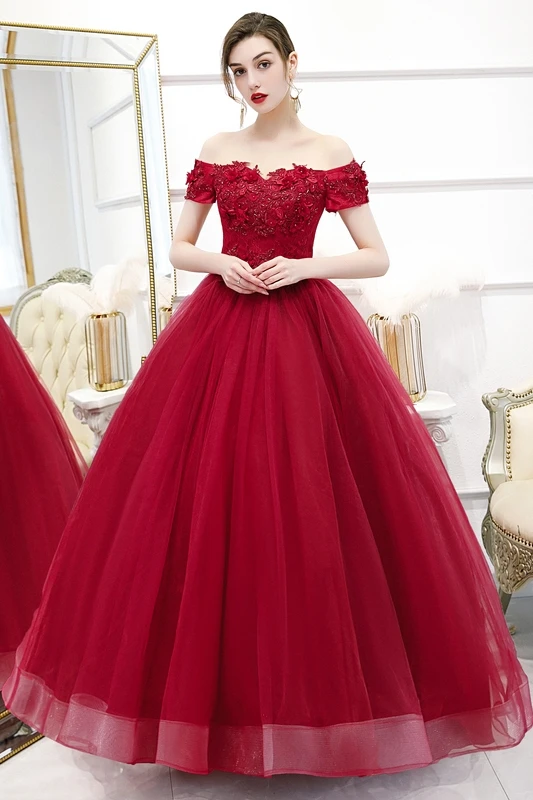 Винно красное бальное платье с вырезом лодочкой 15 лет|Платья на пятнадцатилетие|