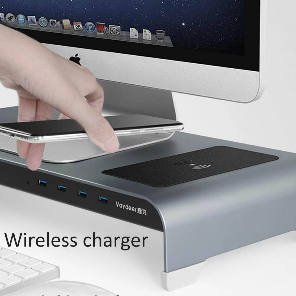 

Кронштейн для хранения компьютерного монитора с USB-концентратором 3,0, беспроводное зарядное устройство для телефона, настольный ПК-монитор ...