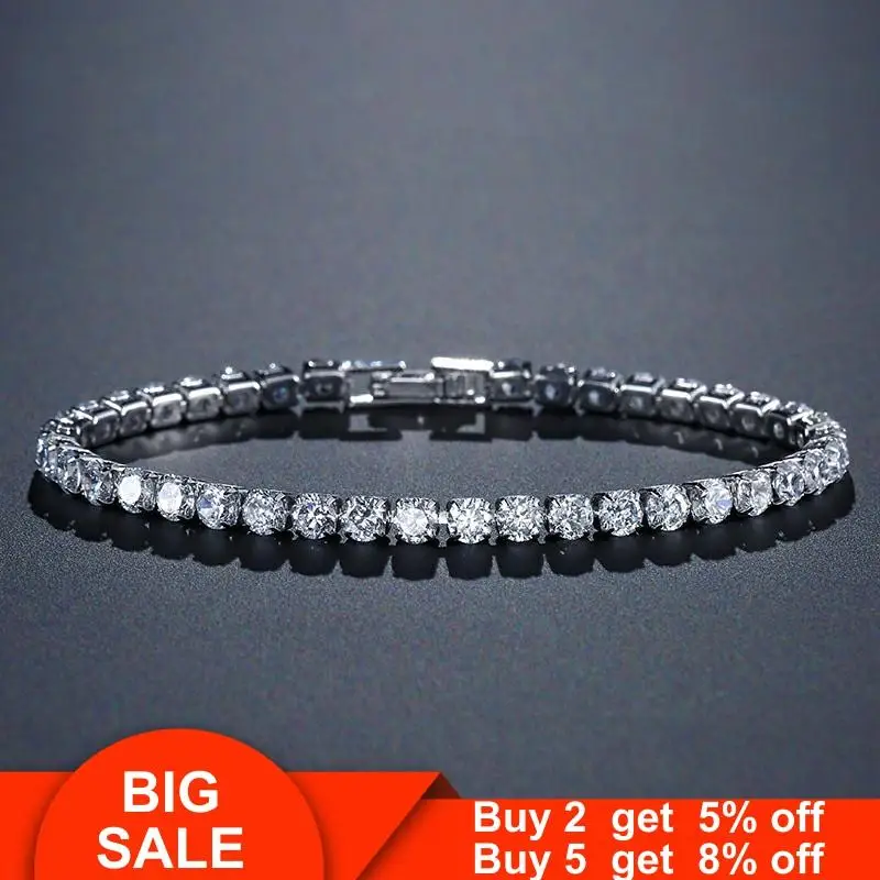 Браслет ручной работы из стерлингового серебра 925 пробы 4 мм CZ Теннисный браслет