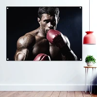 strong boxer attack action wallpaper banners flags wall decoration gym motivation spirit poster workout sports artwork tapestry