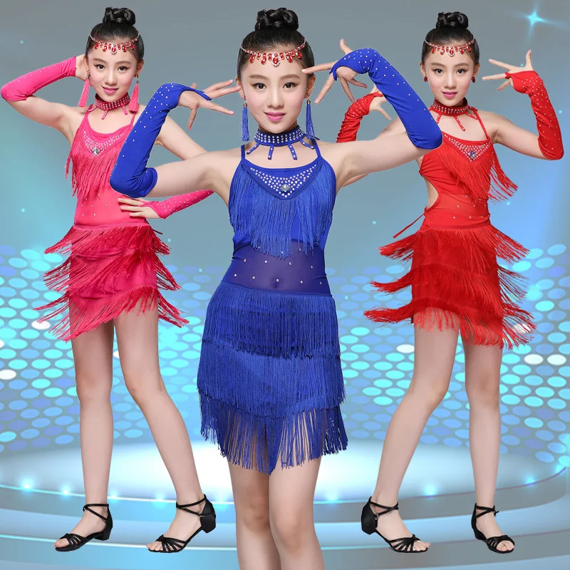 

Children Latin Dance Performance Clothing Girls Latin Dance Dress Ballroom Competition Costumes New Sequin Tassel Dresses