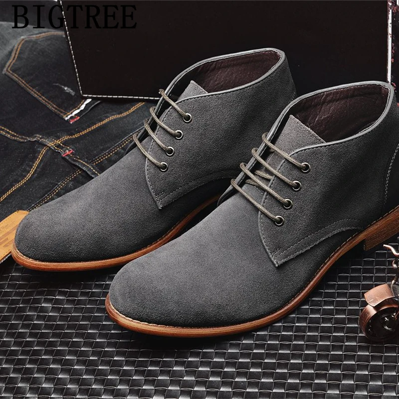 Ботинки мужские из натуральной кожи Модные ботильоны зимняя обувь пустынные