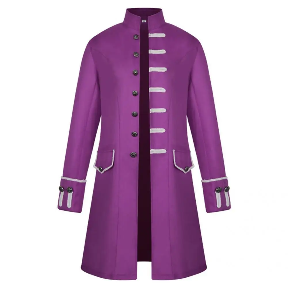 

Winter 2021 Overcoat Stand Collar Men Coat Solid Color Pockets Buttons Closure Jacket Halloween Cosplay Costume Punk Outerwear