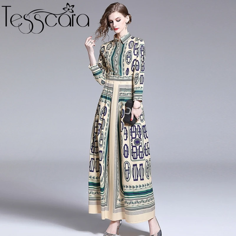 Женская Осенняя элегантная рубашка TESSCARA длинное вечерние нее платье макси с