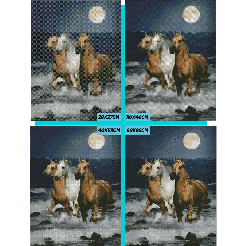 Полноразмерная 5D алмазная живопись сделай сам рисование Лошадь по морю 3D