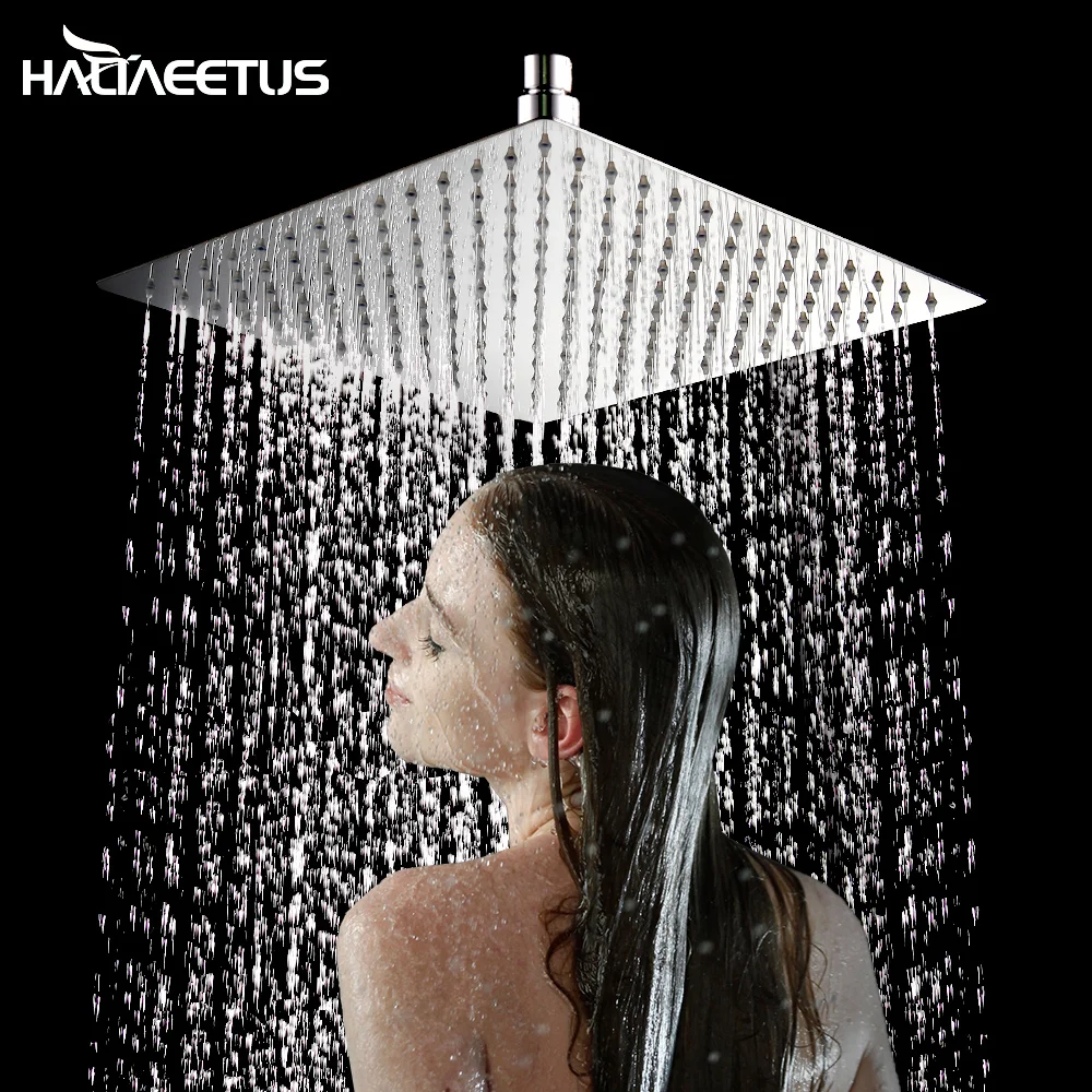 

Haliaeetus Square 12 Inch Stainless Steel Shower Head Bathroom Rainfall Chrome Finish Ultra-thin Rain Shower Heads Waterfall