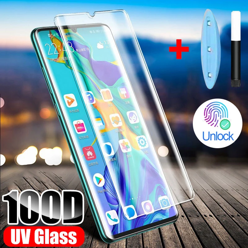 

UV Tempered Glass For Huawei P20 P40 P30 Pro Lite Screen Protector UV Liquid Curved Full Glue For Huawei Mate 20 30 40 Pro Lite