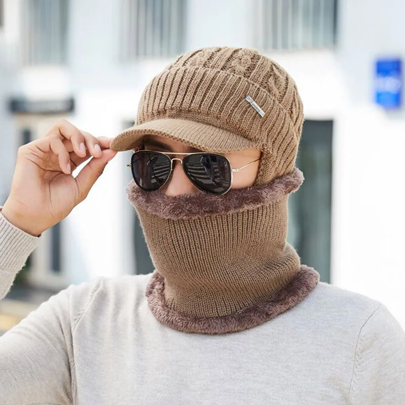 Теплая зимняя шапка RUHAO для шеи вязаная шарф зимние шапки мужчин Мужская