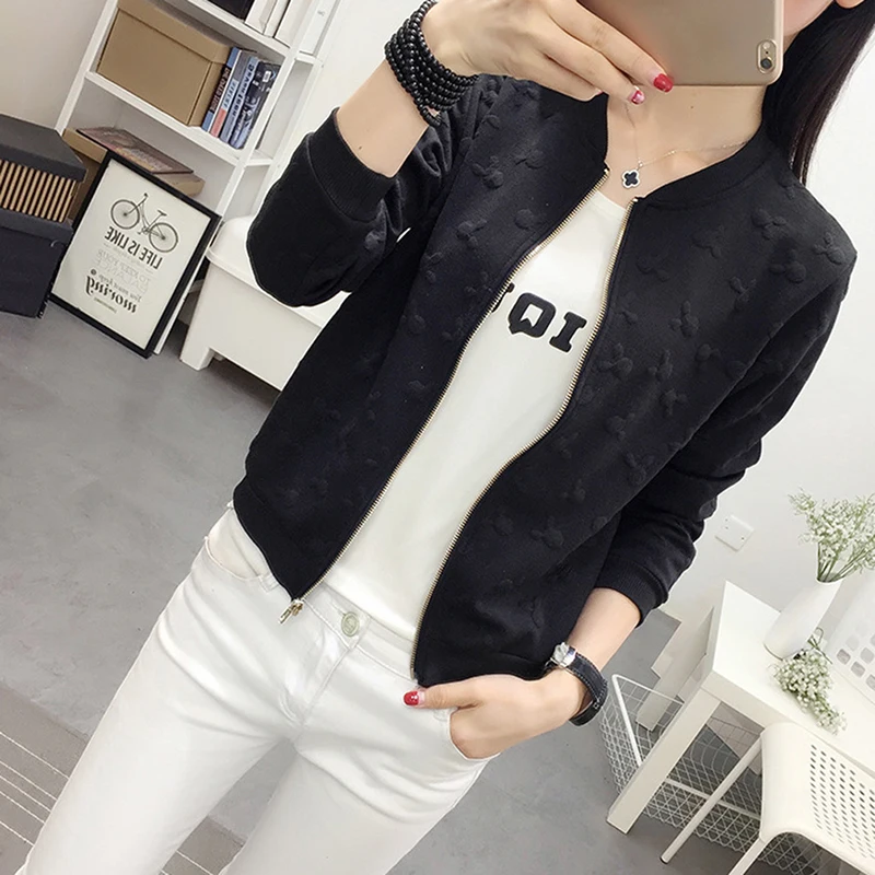 

Female Korean Fashion Casual Short Coats 2019 Autumn Bomber Jacket Women Jacket Baseball Uniform Long Sleeve Basic Coats