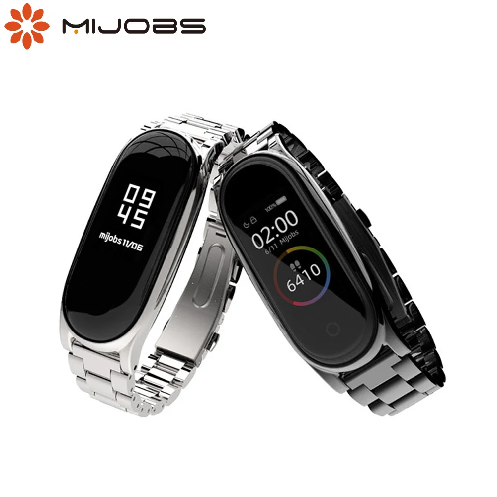 Металлический браслет Mijobs для Mi Band 5 6 ремешок Xiaomi 3 4 смарт часов из нержавеющей