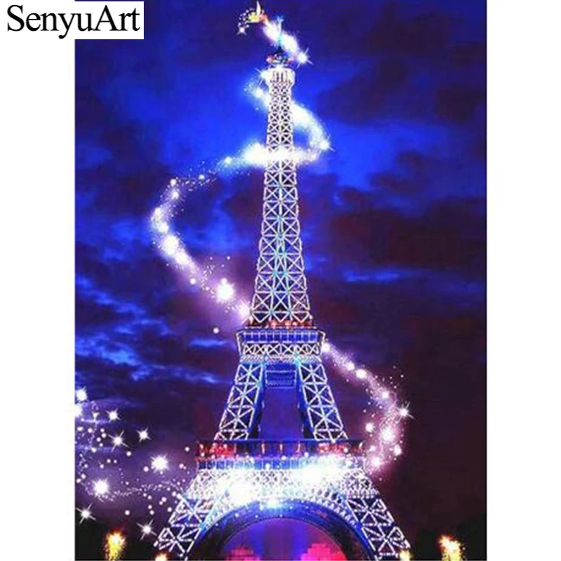 

Full Drill Daimond Painting Eiffel Tower Cross Stitch Kits 5d Round Rhinestone Embroidery Mosaic Home Decor Scenery Diamond Arts