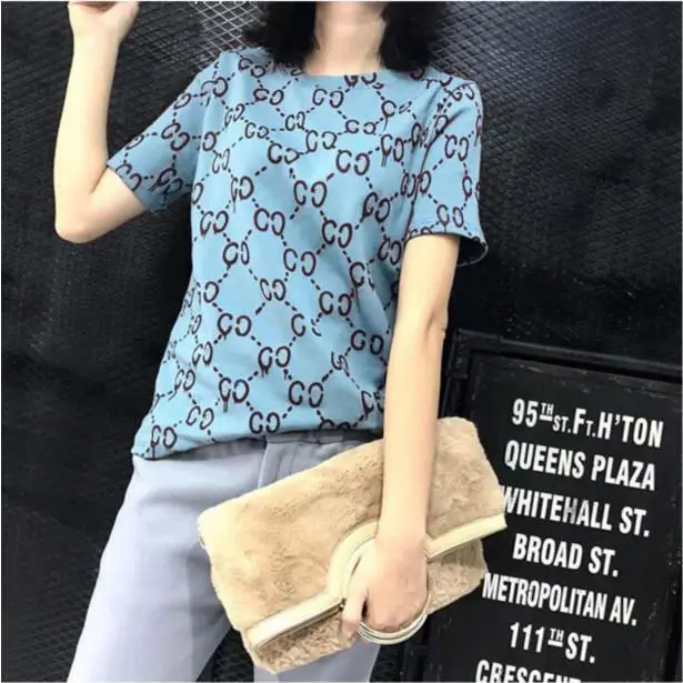 

Cotton large print short sleeve T-shirt women's loose top