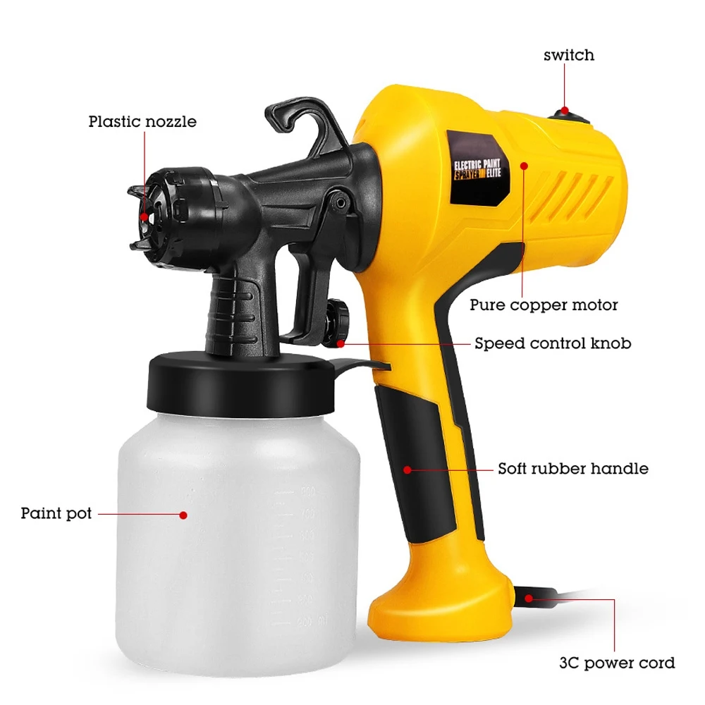 

Electric Spray Gun Yellow Handheld Spray Gun Paint Sprayer Resistant Electric Paint Gun Easy To Spray and Clean 800ML 2.5MM