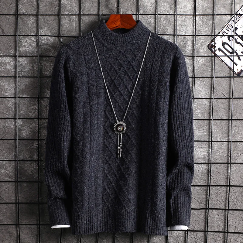 

Half-high collar Sweaters Men Thick Warm Winter Sweater for Men New Casual Pull Homme Cotton Pullover Men Geometric Pattern Coat