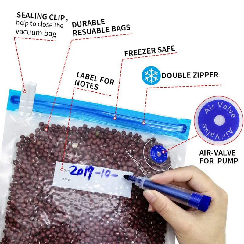 

Food Vacuum Sealer, 37 PCS Reusable Vacuum Sous Vide Bags,5 Sous Vide Bag Clips For Food Storage White